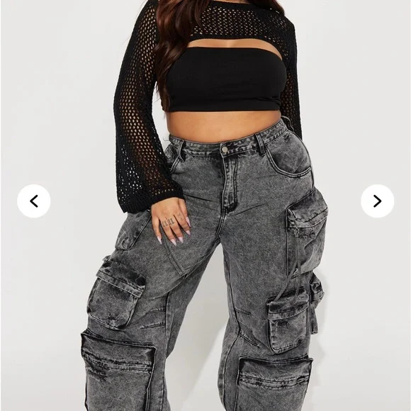 Fashion Nova Black and Gray Cargo Joggers - Picture 1 of 4